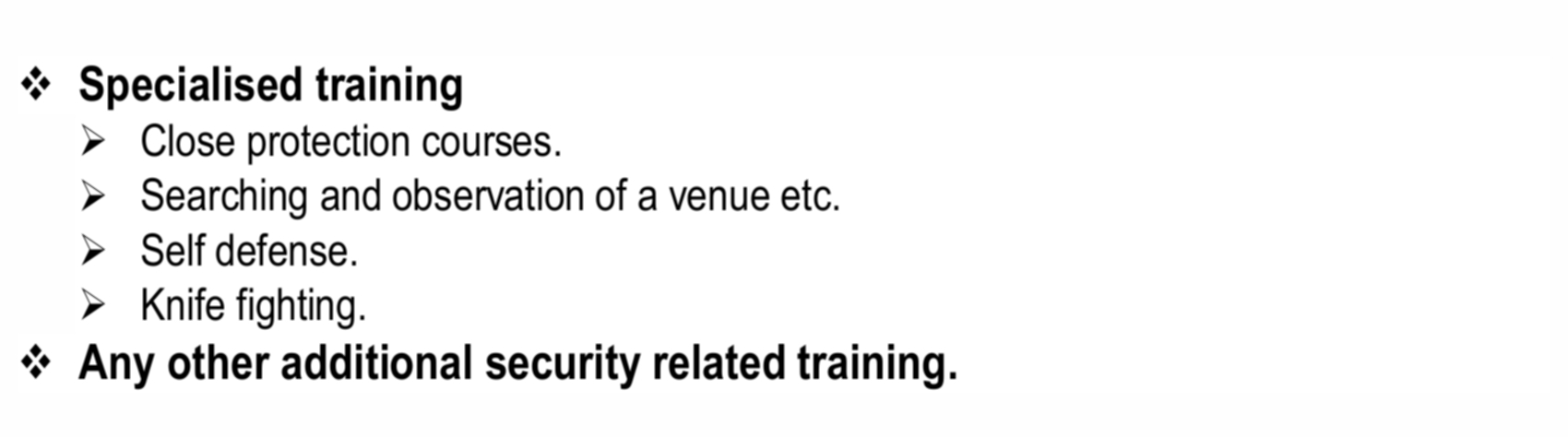 5Specialised training